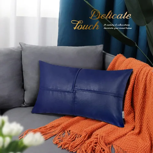 Vista 103 de BRAWARM Fundas de Almohada Decorativas de Cuero Sintético 12 X 20 Pulgadas, Fundas de Almohada Lumbar de Cuero Naranja Paquete de 2, Almohadas