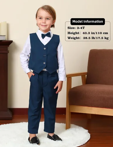 Vista 13 de A&J DESIGN Conjunto de traje de caballero para niños pequeños, 3 piezas, camisas, chaleco y pantalones