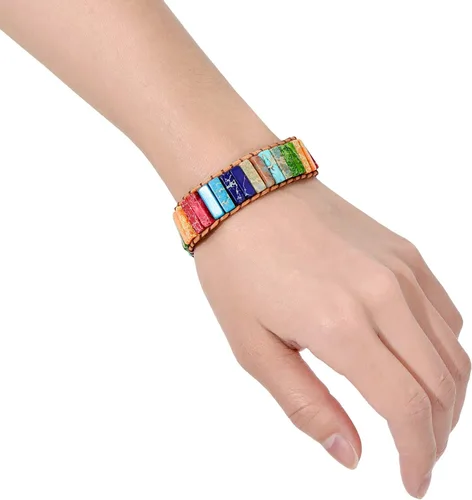 Vista 2 de sedmart - Pulseras de los 7 chakras para mujeres con piedras reales y correa de cuero, cuentas curativas para hombres y mujeres, joyería bohemia