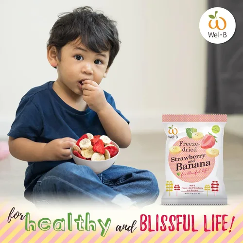 Vista 5 de Wel-B Bocadillos de frutas liofilizadas, fresas frescas y plátanos liofilizados para obtener una textura saludable y crujiente mientras conservan