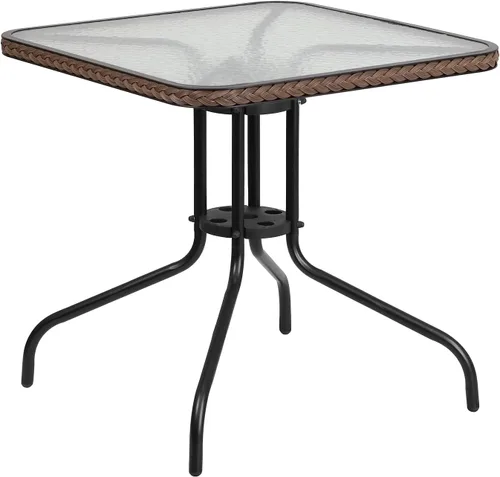 Vista 9 de Muebles Flash de 28 pulgadas tabla de cristal moderada cuadrada del metal con el borde de ratán negro