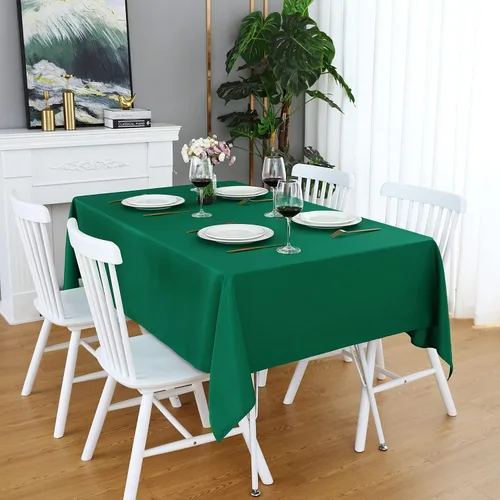 Vista 26 de FOLINS&HOME Mantel rectangular color verde manzana, sin arrugas, impermeable, de poliéster, a prueba de derrames, resistente, lavable, cubierta