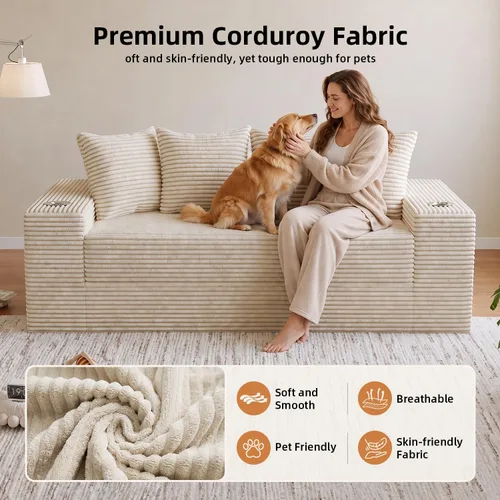 Vista 7 de Sofá cama sin hueso de 78 pulgadas para sala de estar, sofá cama Beige