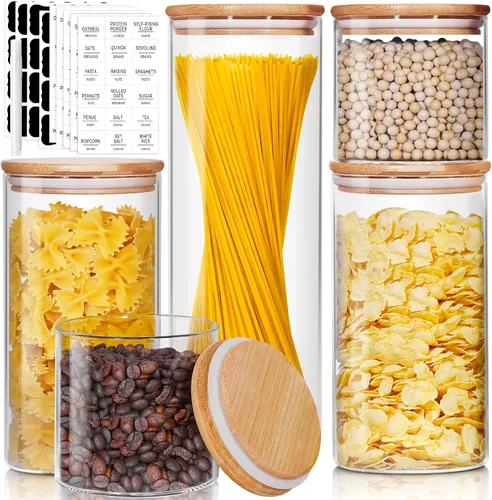 Vista 10 de HomArtist Juego de 4 recipientes grandes de vidrio para harina y azúcar, 180oz x2 & 93oz x2, recipientes de vidrio para almacenamiento de alimentos