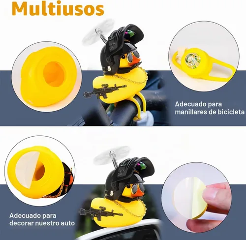 Vista 3 de wonuu Campana de bicicleta de pato de goma, patos exprimibles con casco para ciclismo, decoración de salpicadero, accesorios de motocicleta