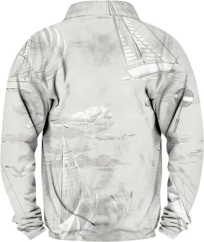 Vista 2 de JJHAEVDY Mens Sweatshirts Long-Sleeve Botton Sweater Stand Collar Print Sweatshirt Lightweight Casual Pullover Outdoor Shirt