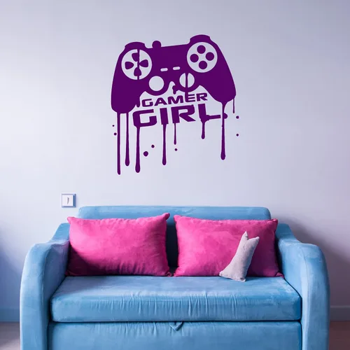 Vista 3 de Vinilo adhesivo para pared, diseño de chica Gamer, videojuegos, sala de juegos para adolescentes y sala de juegos, pegatinas grandes (689 ig)
