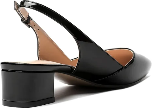 Vista 5 de MERRORI Zapatos de vestir con espalda cruzada para mujer, tacón bajo grueso, de patente, sin cordones, punta puntiaguda, zapatos de tacón bajo, 1.5