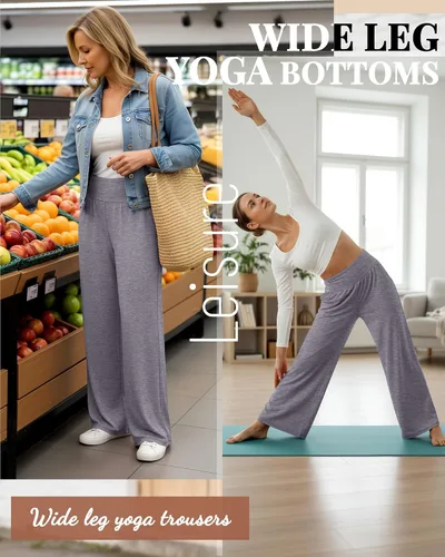 Vista 41 de Neer - Conjunto de 3 pantalones de yoga de pierna ancha para mujer - Pantalones deportivos cómodos, holgados, de cintura alta y casuales