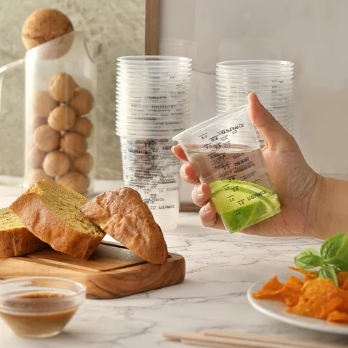 Vista 7 de Little Cook - 40 tazas medidoras para mezclar, desechables de resina de plástico transparente de 8 onzas con 40 palitos de madera para mezclar