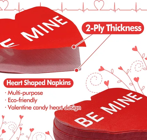 Vista 3 de 180 servilletas para el día de San Valentín, en forma de corazón, corazón rojo, desechables para cenas, almuerzos, bebidas, suministros de fiesta