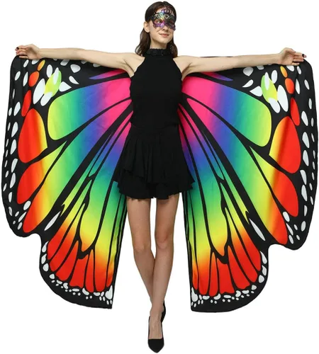 Vista 2 de GRAJTCIN Chal de alas de mariposa impresas a doble cara, accesorio para fiesta de disfraces de hadas de Halloween
