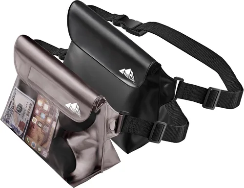 Vista 10 de HEETA Paquete de 2 bolsas impermeables con correa para la cintura, bolsa seca táctil con cinturón ajustable para teléfono, objetos de valor