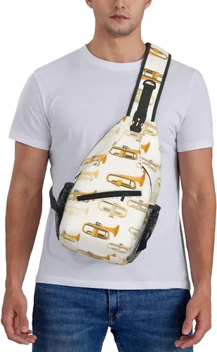 Vista 7 de Small Crossbody Bags for Women Men - Vintage Yellow Saxophone Print Adjustable Shoulder Bag Fanny Packs Belt Sling Bag Crossbody Purses Backpack for