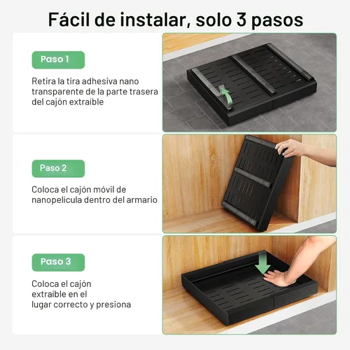 Vista 6 de Kitstorack Organizador de gabinete extraíble, expandible (12"-20") cajón deslizante resistente fijo con nano película adhesiva para ollas