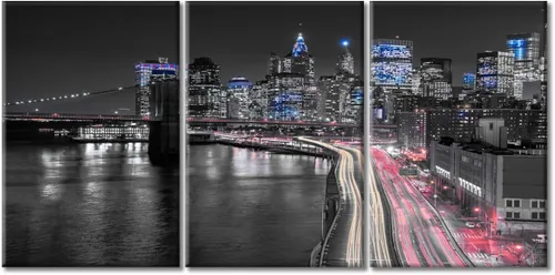 Vista 68 de TUMOVO Arte de pared en blanco y negro con paisaje urbano de Nueva York, decoración de pared de horizonte de Nueva York para sala de estar, puente