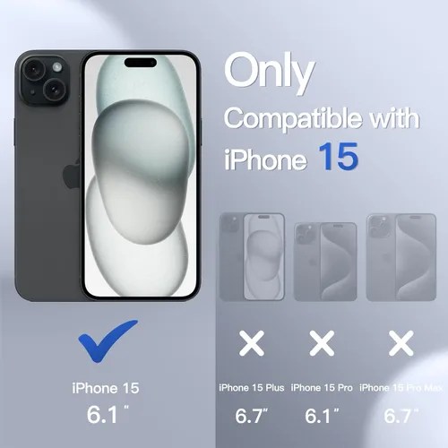 Vista 2 de JETech Funda mate para iPhone 15 de 6.1 pulgadas, a prueba de golpes, protección contra caídas de grado militar, cubierta trasera translúcida