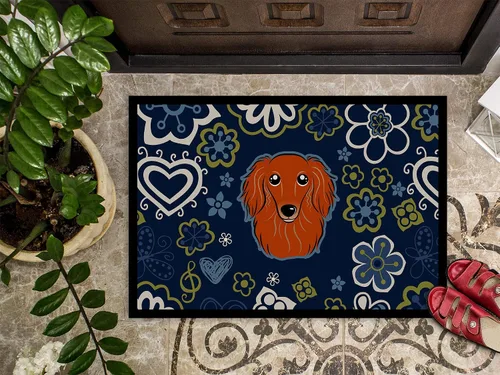 Vista 3 de Caroline's Treasures BB5065MAT - Felpudo de pelo largo con diseño de flores azules, de pelo largo, color rojo, 18 x 27 pulgadas, tapete para puerta