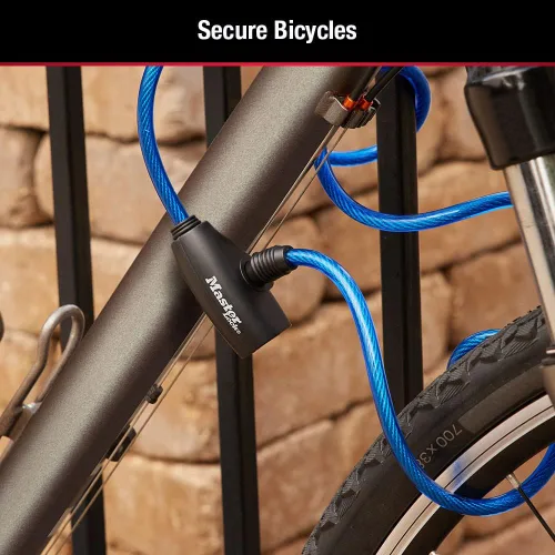 Vista 3 de Master Lock Cables para candado de bicicleta con llave, azul, verde y rojo, paquete de 3 cerraduras de cable de bicicleta con llave, 6 pies