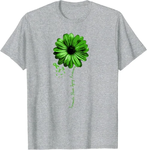 Vista 37 de Camiseta de conciencia de lesiones cerebrales traumáticas con cinta verde guerrero, Negro, S