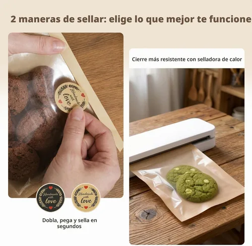 Vista 4 de 100 bolsas de galletas de 7.1 x 7.5 pulgadas con sello y 120
