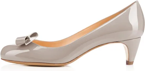 Vista 3 de YDN Zapatos de tacón bajo cerrados con punta redonda para mujer, con lazo, para trabajo, oficina, tallas 4-15 de EE. UU