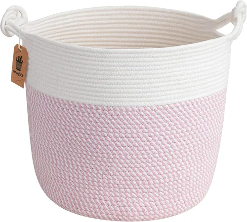 Vista 10 de Goodpick - Cesta tejida de yute para mantas, organización de ropa, cuerda de algodón, 40L Soft Blanket & Laundry Basket with Handles, Baby Toy