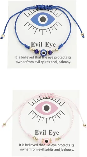 Vista 6 de COLORFUL BLING Pulseras con cuentas de mal de ojo hechas a mano, con nudos, con cuentas de protección y buena suerte, ajustables, hilo, cuerda
