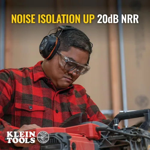Vista 3 de Klein Tools AESEM1 Orejeras de seguridad de protección auditiva con tecnología Bluetooth, NRR 20dB, tiempo de funcionamiento de 70 horas