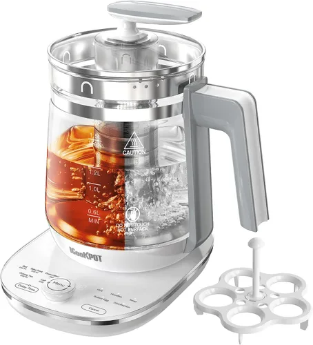 Vista 10 de Hervidor Eléctrico de Vidrio Caliente con Infusor de Té y Control de Temperatura, Tetera de Acero Inoxidable de 1.5L y Hervido Rápido de 1200W, Azul