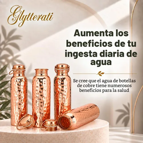 Vista 5 de Botellas de agua de cobre martillado puro con asa, juego de 4 unidades, 34 onzas cada una