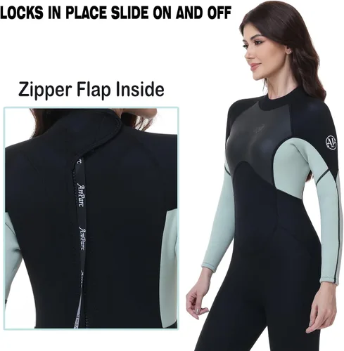 Vista 6 de Traje de neopreno de 0.118 pulgadas para mujer, natación en agua fría con cremallera trasera, adecuado para buceo, natación, surf, esnórquel y otros