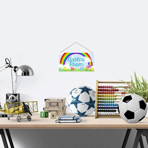 Vista 3 de Letrero de puerta personalizado con diseño de flores de arco iris para dormitorio de niñas, letrero de decoración de pared, letrero de pared