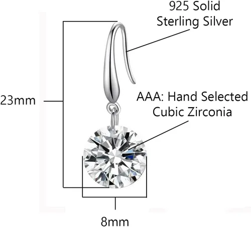 Vista 3 de Savlano Aretes colgantes de plata de ley 925 con circonita cúbica redonda para mujer, fabricados en Italia, vienen con caja de regalo Savlano, Plata