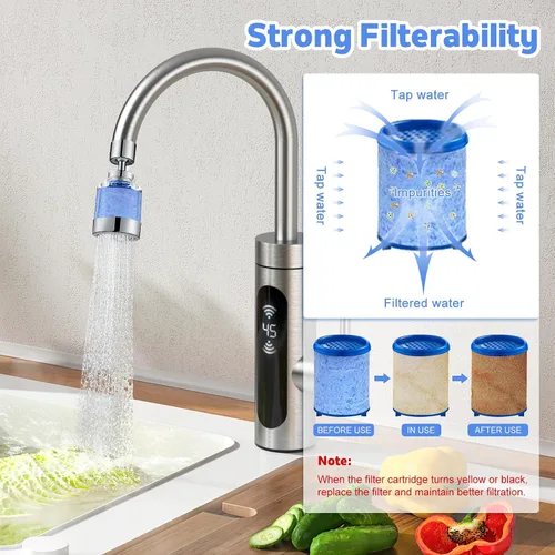 Vista 2 de Paquete de 3 filtros de agua para grifo de fregadero, grifo de cocina purificador de agua giratorio 360°, filtro de grifo de baño que elimina cloro