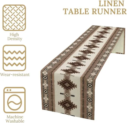 Vista 111 de Camino de mesa étnico del suroeste, navajo tribal nativo americano, bohemio, patrón geométrico azteca, camino de mesa para cocina, mesa de comedor