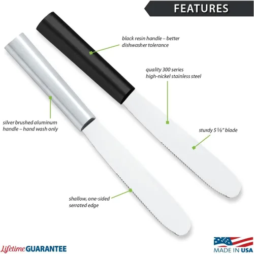 Vista 2 de Rada Cubertería Super Spreader - Cuchillo para esparcir hecho de acero inoxidable con mango de aluminio cepillado fabricado en Estados Unidos