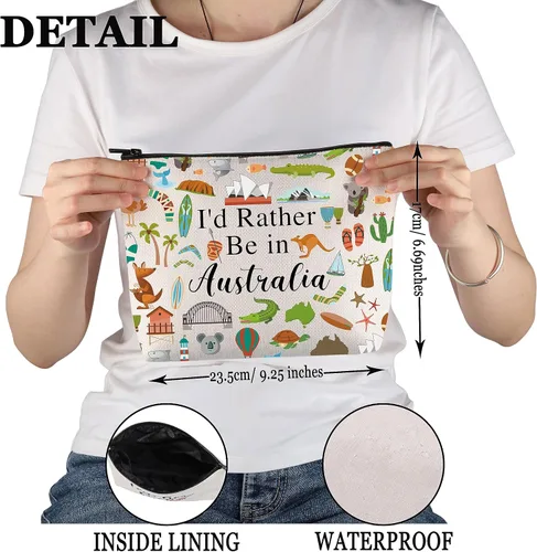 Vista 2 de PWHAOO Australia Travel Travel Gift I'd Rather Be in Australia Bolsa de maquillaje Australia Viaje Vacaciones Bolsa de cosméticos Australia Regalo