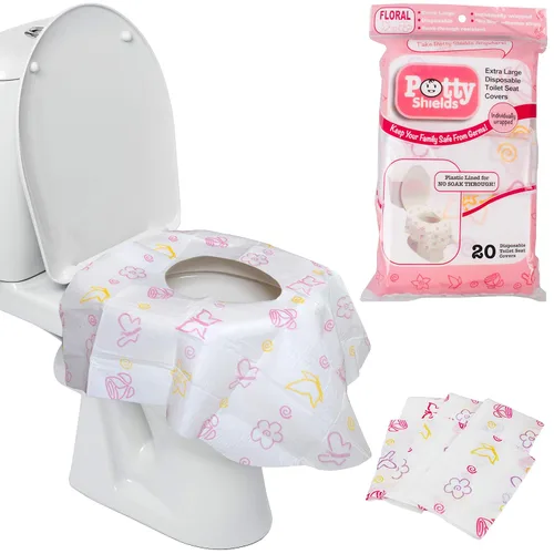 Vista 10 de Cubiertas de asiento de inodoro desechables XL de Potty Shields, paquetes individuales, 12, Floral