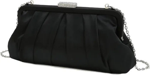 Vista 3 de CHARMING TAILOR Bolso de embrague clásico plisado de satén adornado con diamantes para bodas, bailes, eventos de corbata negra