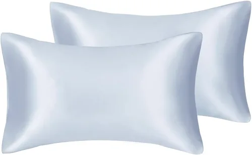 Vista 39 de Juego de 2 fundas de almohada de seda satinada de lujo para cabello y piel, fundas de almohada de satén con cierre de cremallera (estándar