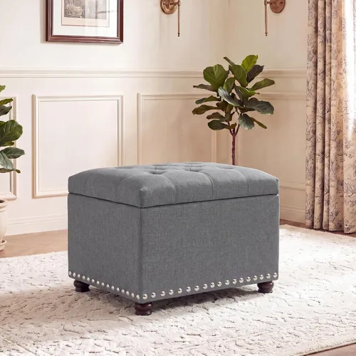 Vista 17 de Joveco Otomana rectangular de 24" con almacenamiento para sala de estar, banco tapizado con asiento y reposapiés con tapa abatible, reposapiés