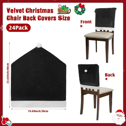 Vista 2 de Peryiter 24 Pcs Christmas Santa Hat Chair Cover Dining Decor, Black
