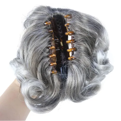Vista 6 de Aimole Extensiones de clip de garra sintética de dama de cola de caballo gris rizado corto (48T)