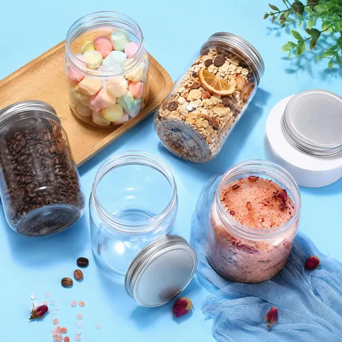 Vista 7 de Tebery Paquete de 12 tarros de plástico transparente con tapas de una pieza, vaso de cóctel Mason de 16 onzas, tarro de bebida inastillable 16Oz-12