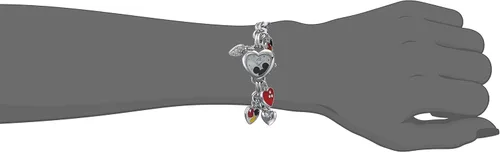 Vista 2 de Accutime Disney - Reloj de pulsera con dije de Mickey Mouse - Reloj de cuarzo con diseño de corazón plateado para niñas y mujeres