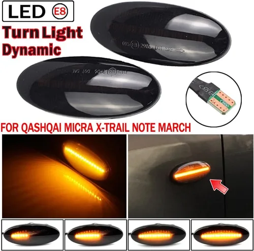 Vista 2 de Para Nissan Qashqai J10 X-trail T31 Cube Juke Leaf Micra Micra K13 Note E11 Dynamic Auto LED Side Marker Luz de señal de giro transparente (ahumado)