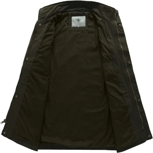 Vista 3 de WenVen Chaqueta ligera de estilo militar para hombre, rompevientos de algodón de sarga