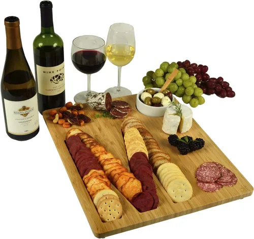 Vista 15 de Picnic at Ascot Monogram Bamboo Cheese/Charcutery/Cracker Tabla para servir - Incluye salsa de cerámica/cuenco de oliva con cuchara de bambú. letra