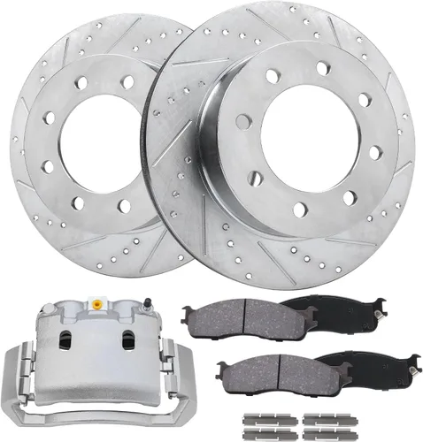 Vista 112 de Detroit Axle - Rotores de freno para Ford 2013-2019 Explorer Taurus Flex Lincoln MKT MKS, rotores de freno de disco ranurados perforados de repuesto